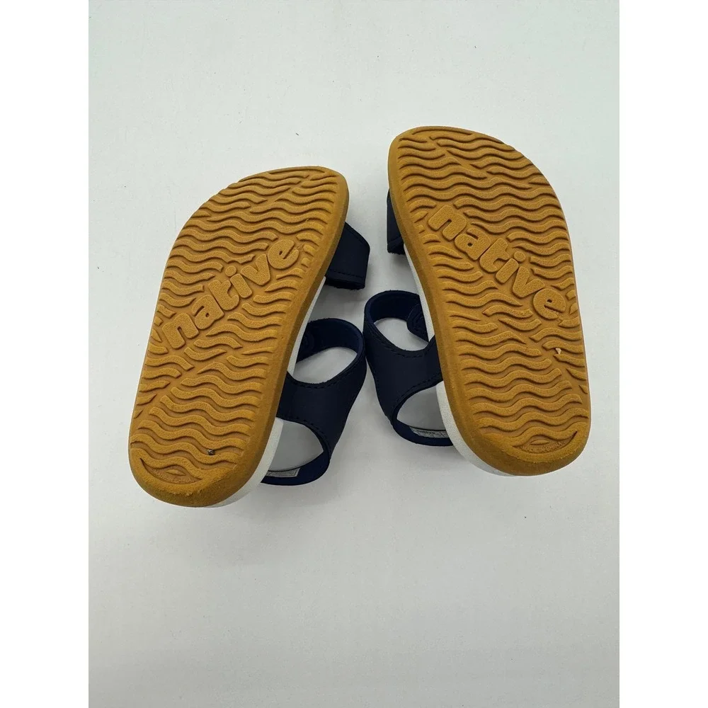 Native Kids Sandals Navy Blue White Tan Adjustable Strap US C8